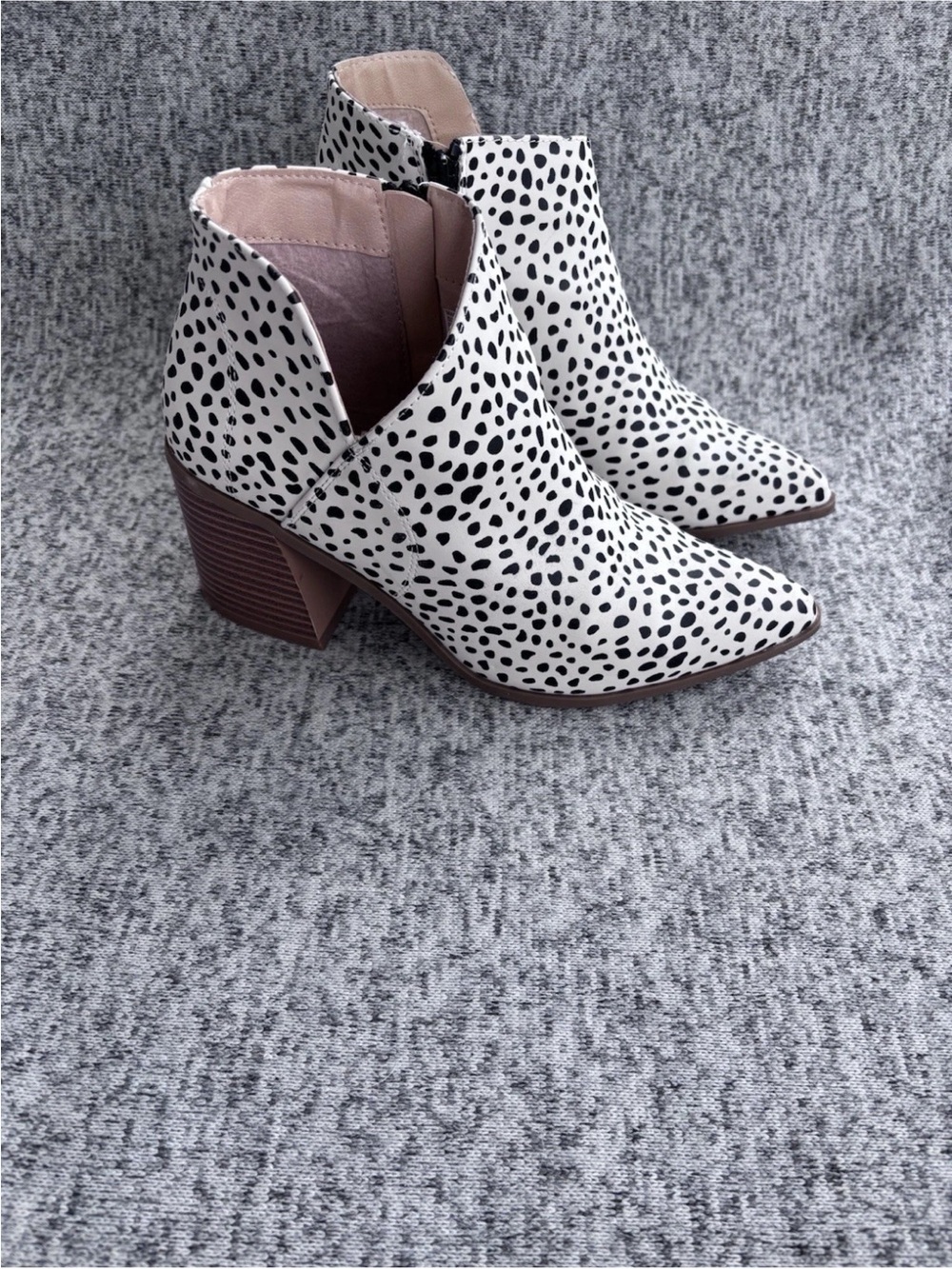 Serra White and Black Side Cut Out Animal Print Pointed Toe Booties